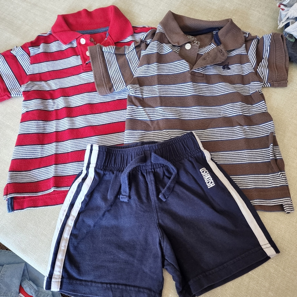 Oshkosh 2T 3 pc striped polo bundle and navy knit shorts